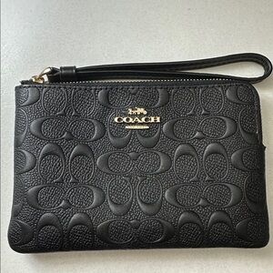 Coach Embossed Black Wristlet Clutch